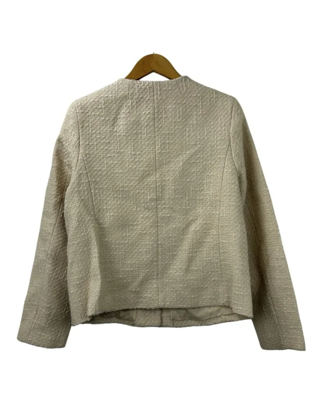 Quince Womens Size Large Stretch Tweed Collarless Jacket Ivory Coast Long Sleeve - Picture 4 of 16